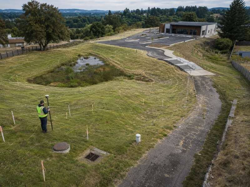  Topo Survey identifying slopes, drainage patterns, utilities, and site features that can affect site design costs and construction budgets.
