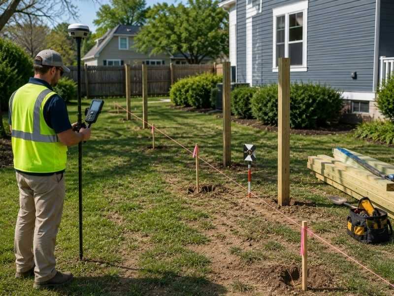 Property survey used to confirm boundary markers before a new fence project begins.
